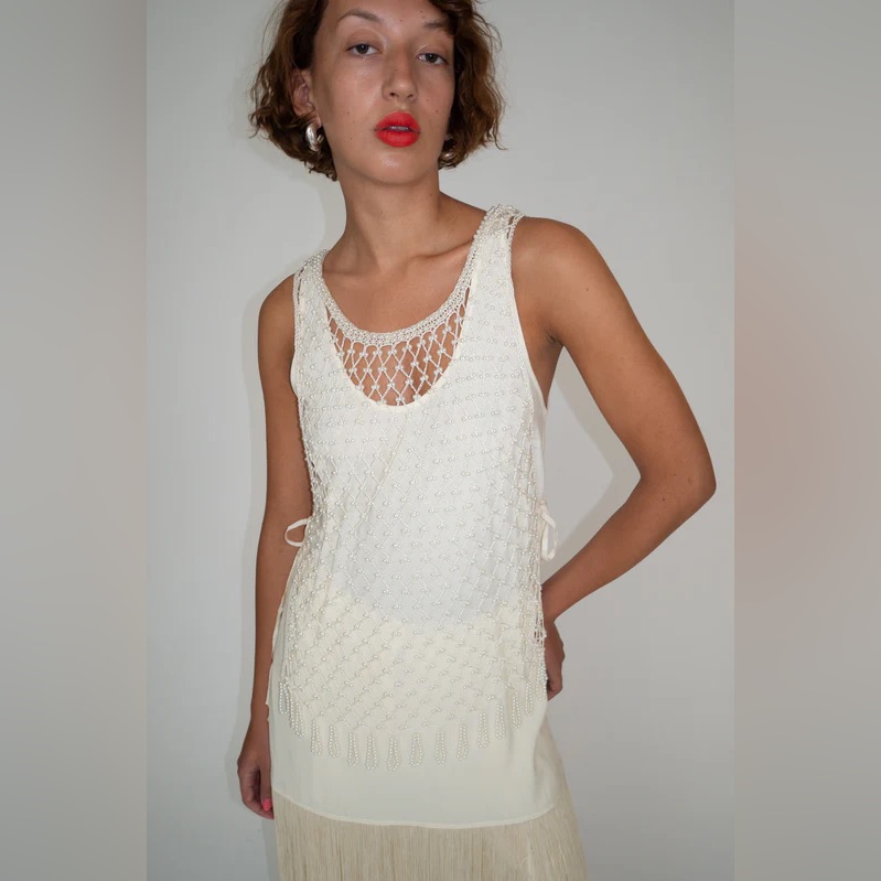 Mr. Larkin Pearl Venus White Beaded Vest Nwt